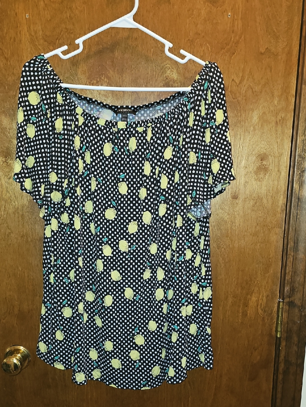 Lane Bryant Black Polka Dot Top with Yellow Lemon Print